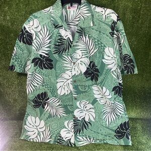 Aloha Republic Hawaiian Shirt Mens Size-L Green Floral Aloha Beach Short Sleeve
